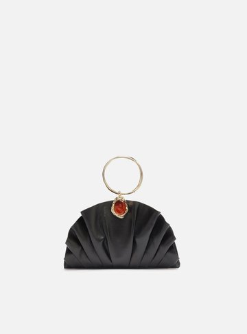 Bolsa Clutch Preta Couro Pequena Pedra