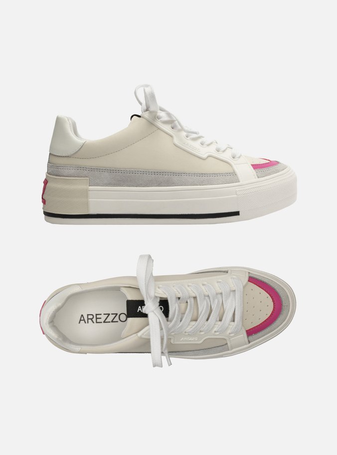 Tênis Branco Couro Bico Redondo ZZ Mov Rosa