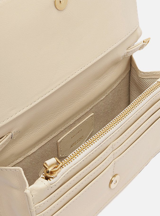 Clutch Branca Couro Croco Pequena Metal