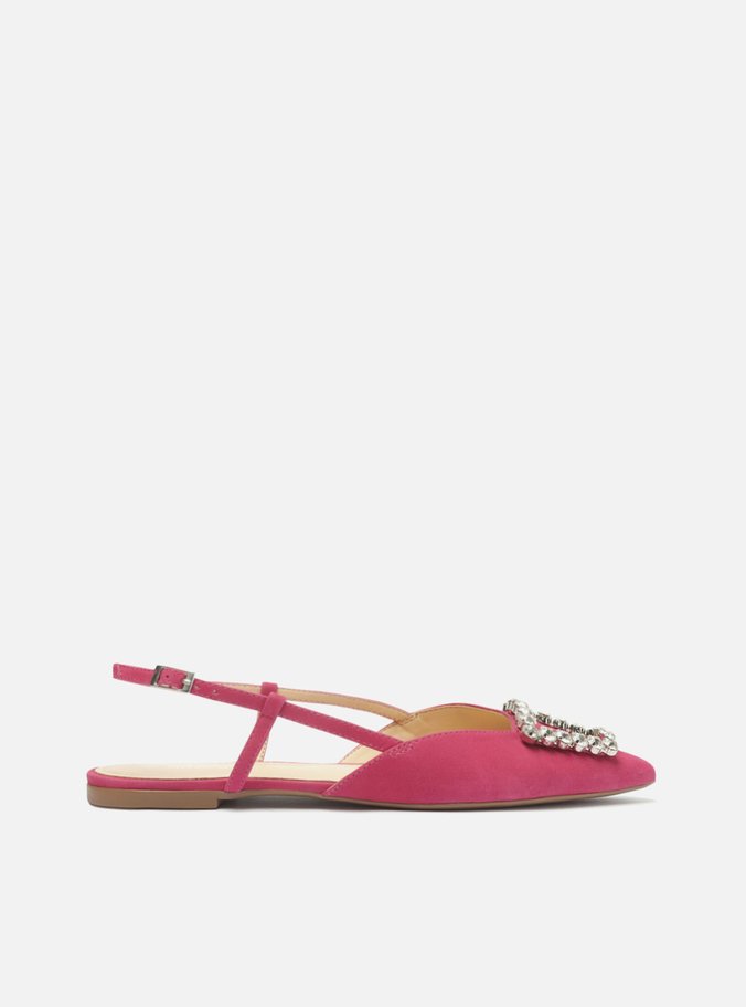 Sapatilha Rosa Nobuck Bico Fino Slingback Pedraria