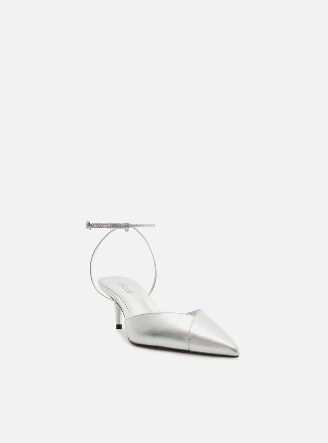 Scarpin Prata Couro Salto Kitten Aberto