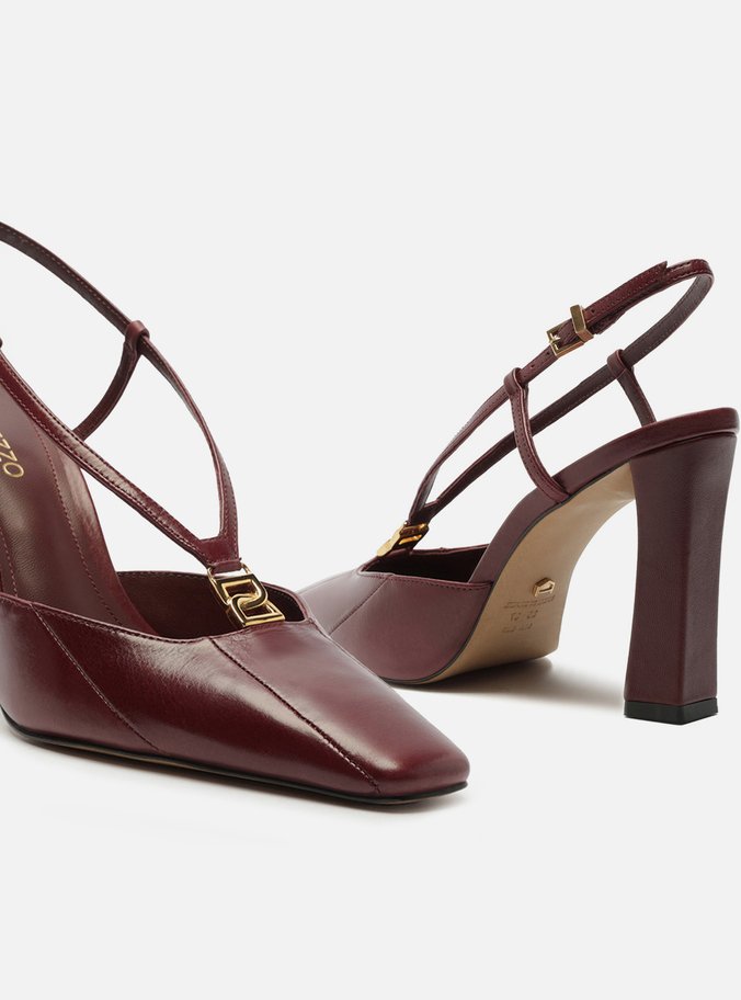 Scarpin Vinho Couro Salto Alto Slingback Elo