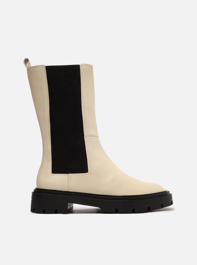 Bota Off-White Couro Cano Médio Tratorada Preta