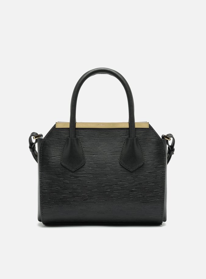 Bolsa Hobo Preta Couro Textura Média Metal