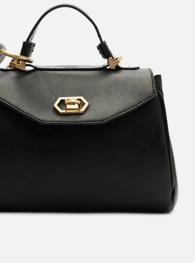 Bolsa Satchel Preta Couro Pequena Bag Charm Nó