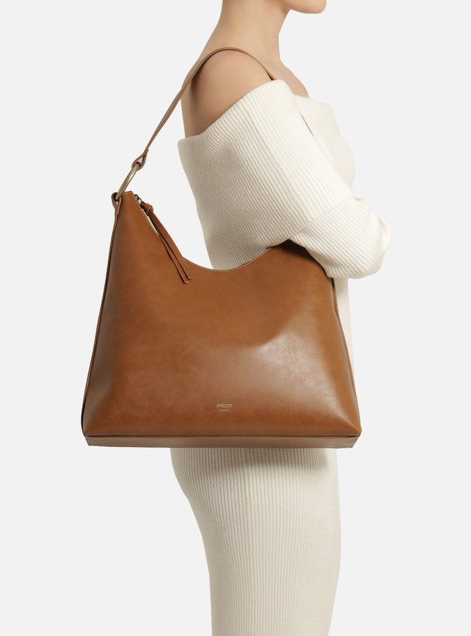 Bolsa Hobo Marrom Couro Grande Argolas