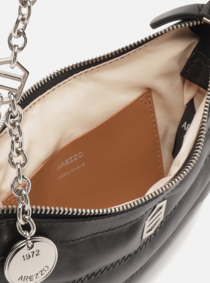 Bolsa Tiracolo Preta Couro Média Costuras