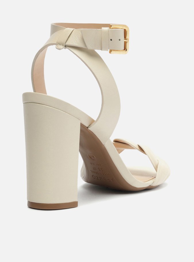 Sandália Off-White Couro Salto Bloco Trama Fivela