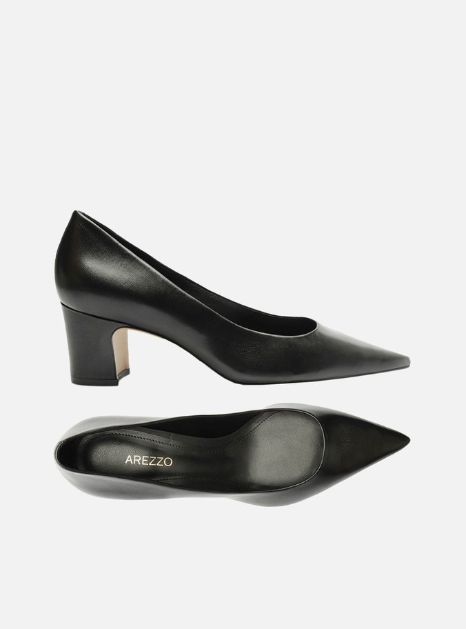 Scarpin Preto Couro Salto Médio Bico Fino
