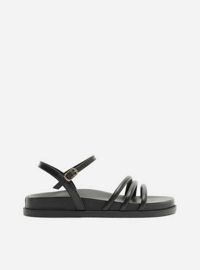 Sandália Papete Preta Fivela Tiras