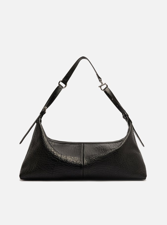 Bolsa Hobo Preta Couro Grande Fivelas
