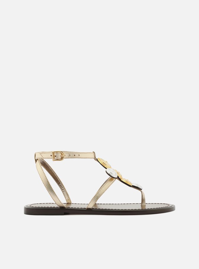 Sandália Rasteira Dourada Couro