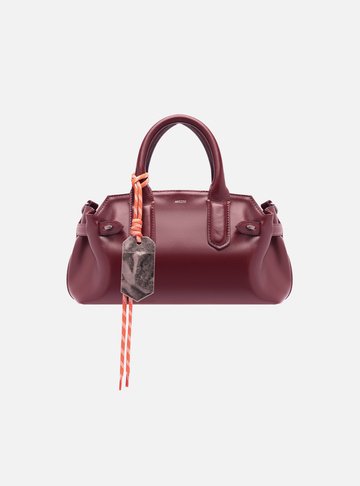 Bolsa Tote Vinho Couro Média Bag Charm Metal