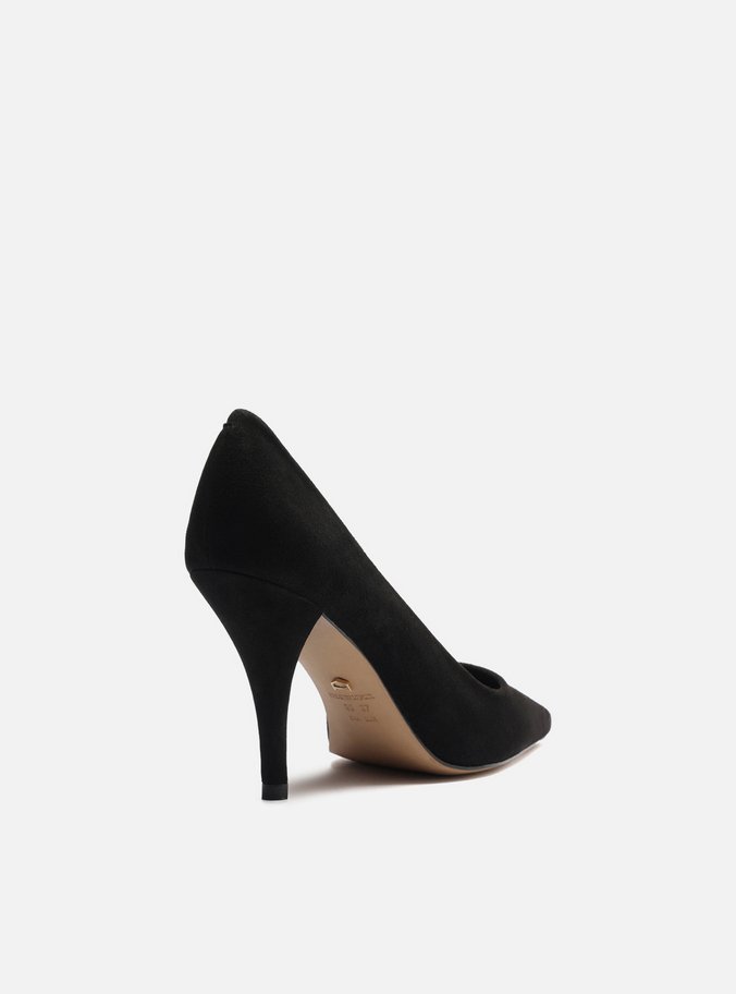 Scarpin Preto Camurça Salto Alto Fino