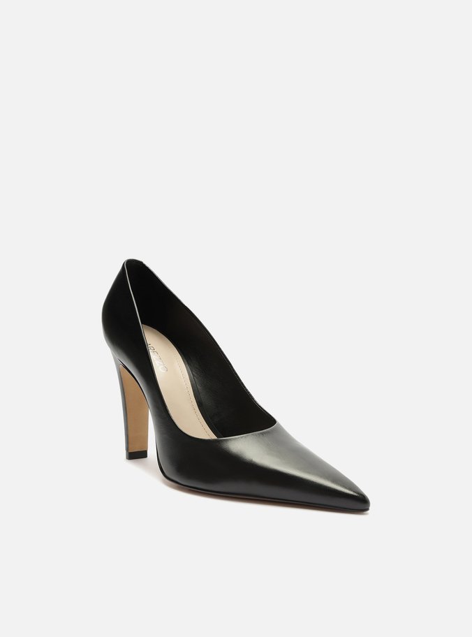 Scarpin Preto Couro Salto Alto Bico Fino