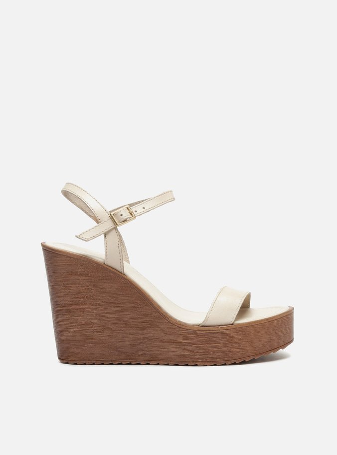 Sandália Off-White Couro Salto Plataforma