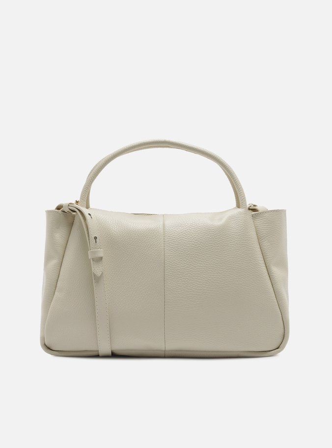 Bolsa Tote Branca Couro Grande Tag Metal