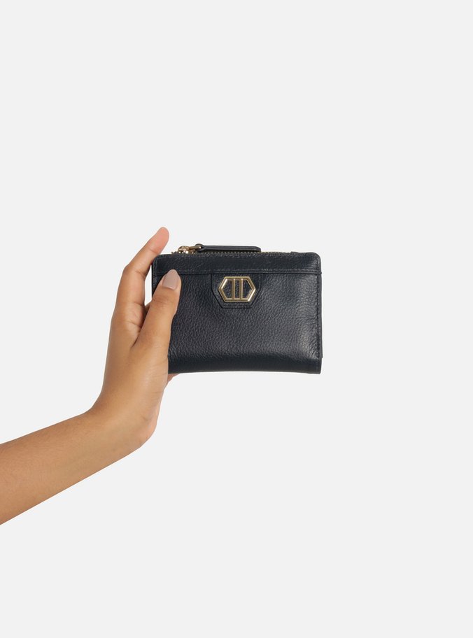 Carteira Azul Couro Pequena Zíper Metal