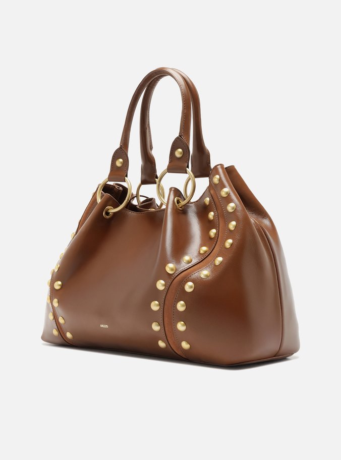 Bolsa Tote Marrom Couro Grande Rebites
