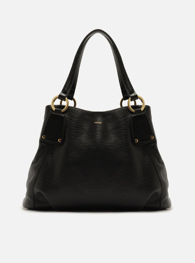 Bolsa Hobo Preta Couro Grande Metais Dourados