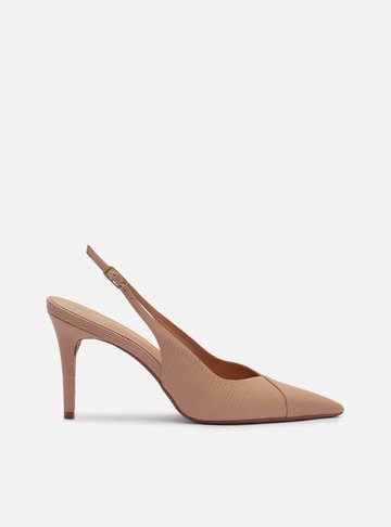 Scarpin Bege Lizard Salto Médio Slingback