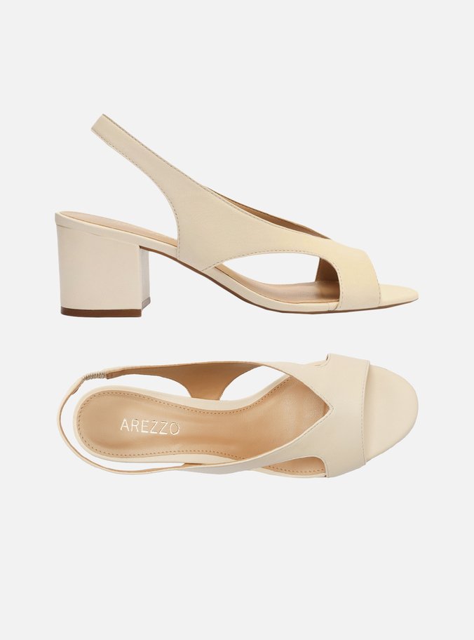 Sandália Off-White Couro Salto Médio Slingback