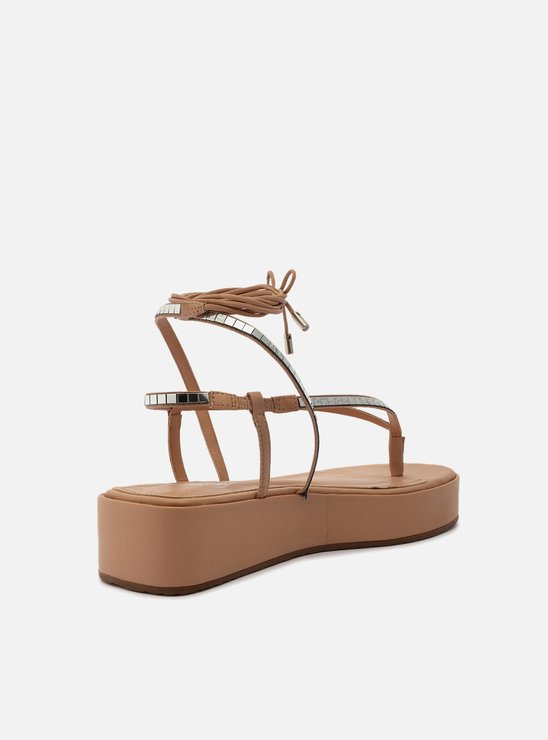Sandália Nude Flatform Amarração Brilho
