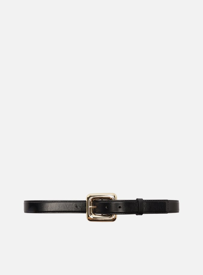 Cinto Preto Couro Médio Maxi Fivela Quadrada
