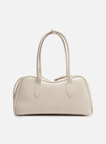 Bolsa Bowling Branca Couro Grande Zíper Duplo