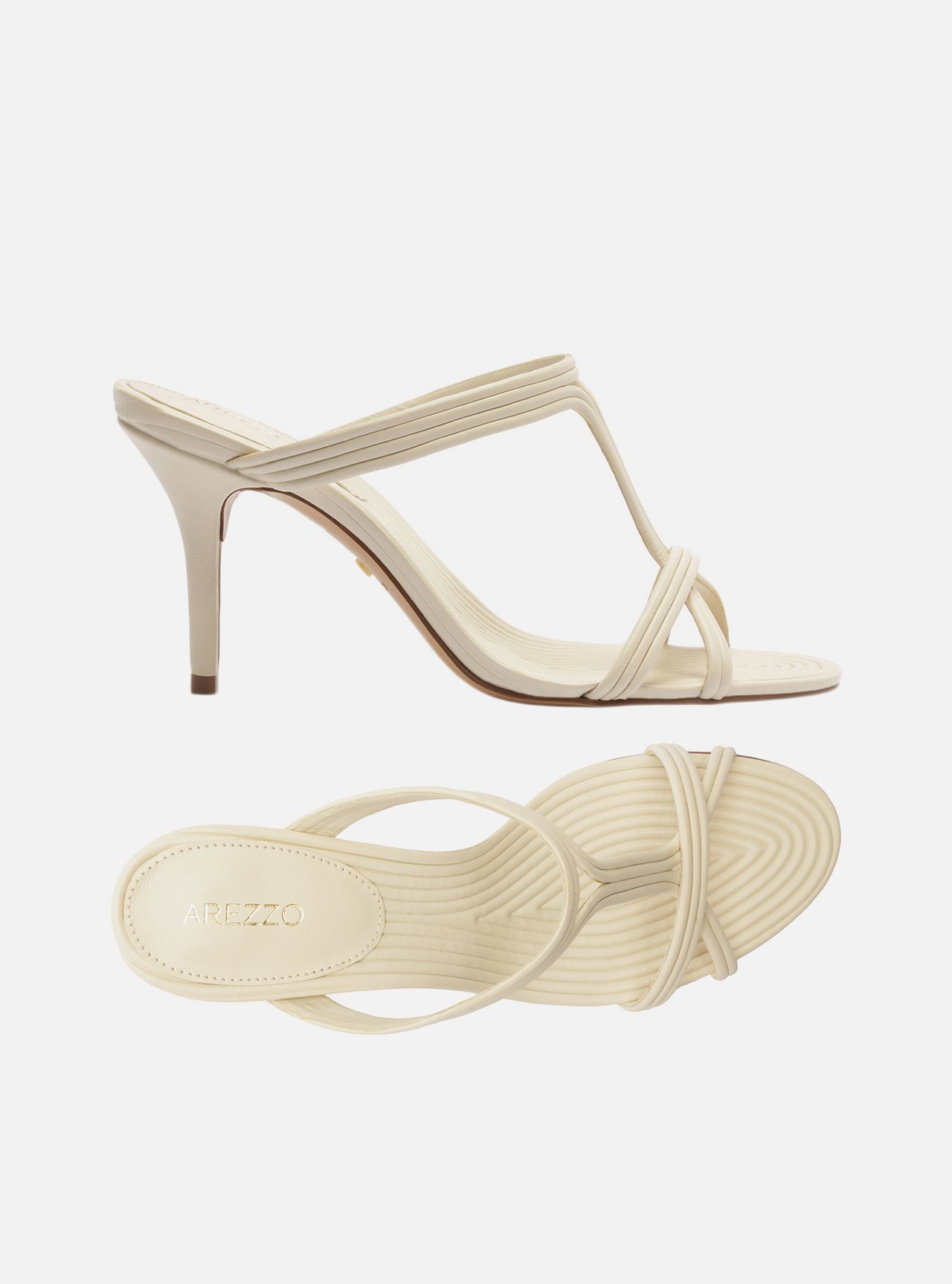 Sandália Off White Salto Fino Tiras Textura — foto 5