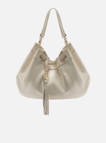Bolsa Shopping Branca Couro Grande Franzido