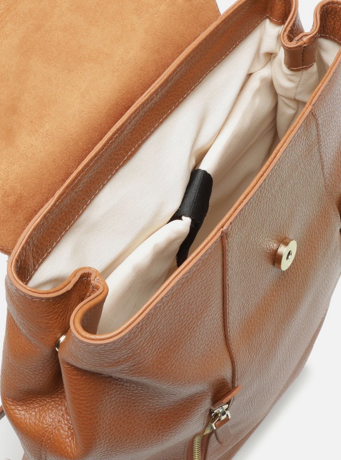 Mochila Marrom Couro Grande Bolsos