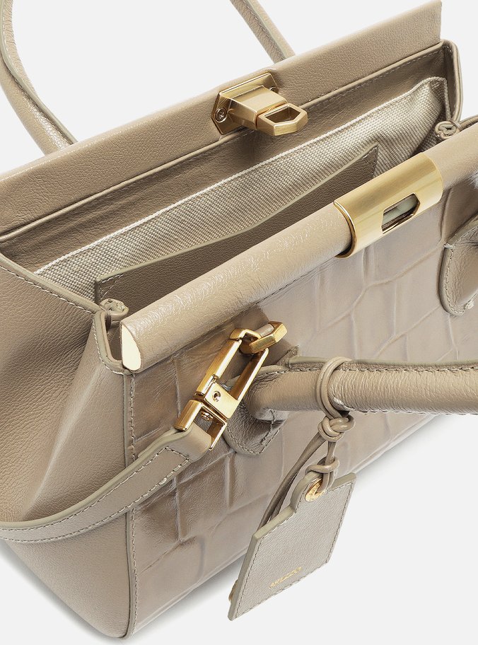 Bolsa Tote Cinza Couro Maxi Croco Média