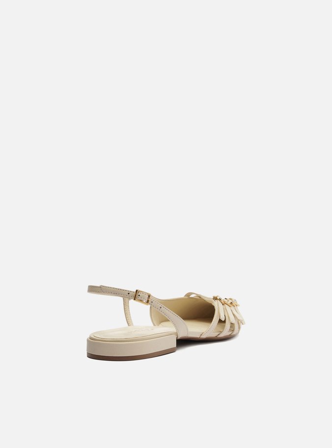 Sapatilha Branca Couro Slingback Tiras Fivelas