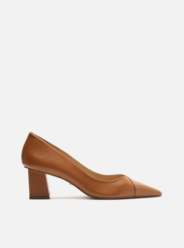 Scarpin Marrom Couro Salto Bloco Bico Fino