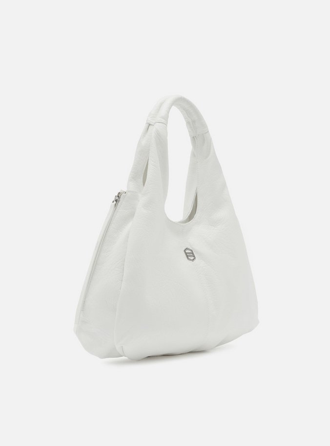 Bolsa Tote Branca Couro Grande Bolsos Laterais