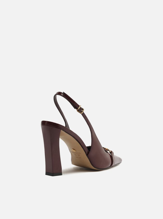 Scarpin Vinho Verniz Salto Alto Slingback Metal
