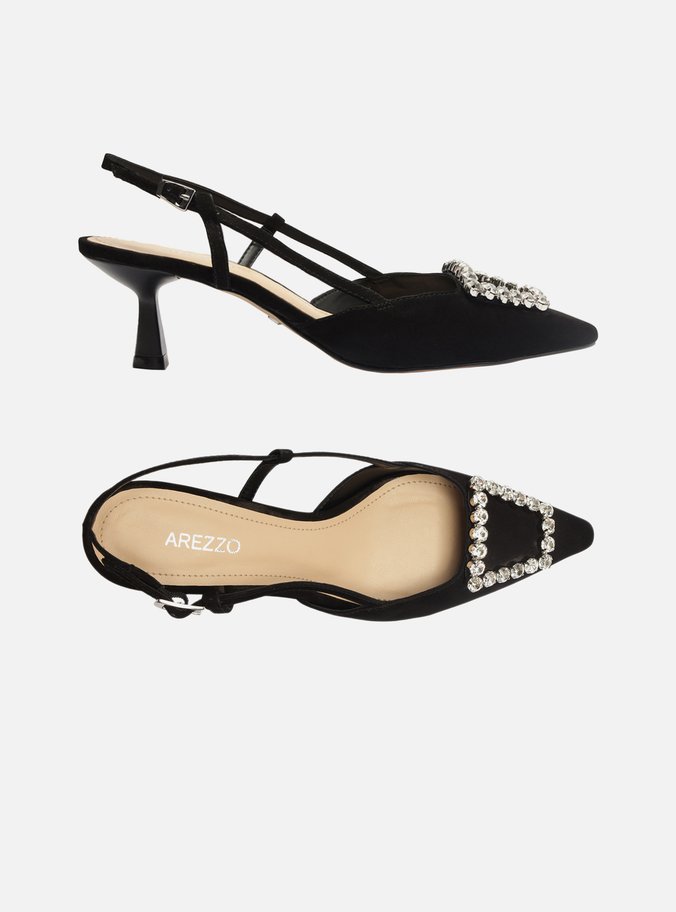 Scarpin Preto Nobuck Bico Fino Slingback Emily