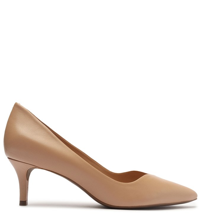 Scarpin Bege Couro Salto Baixo Fino
