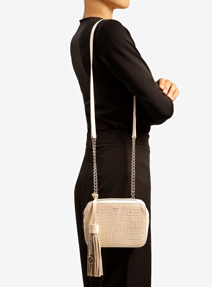 Bolsa Tiracolo Off-White Croco Pequena Barbicacho