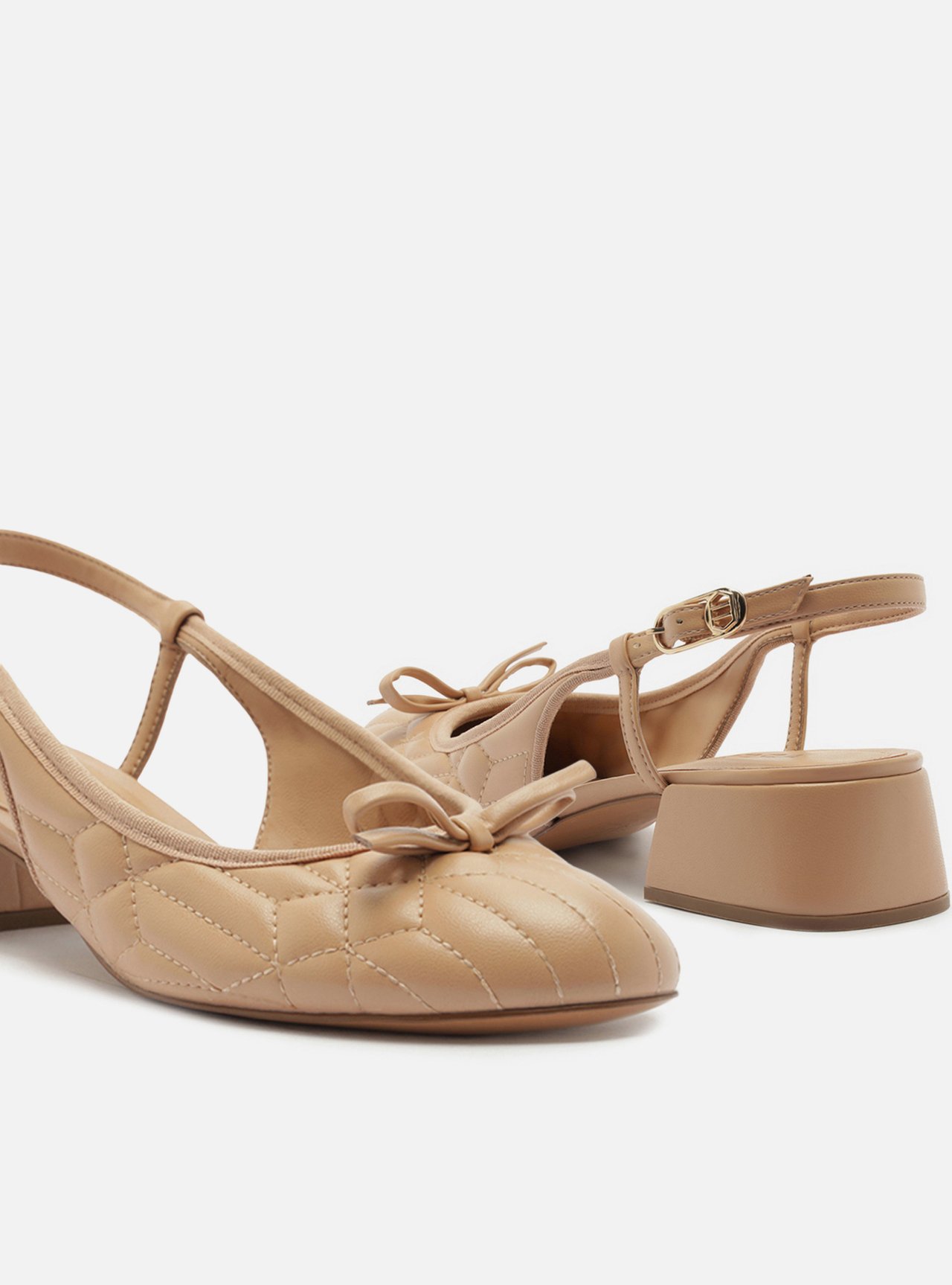 Scarpin Nude Salto Bloco Matelassê Slingback — foto 4