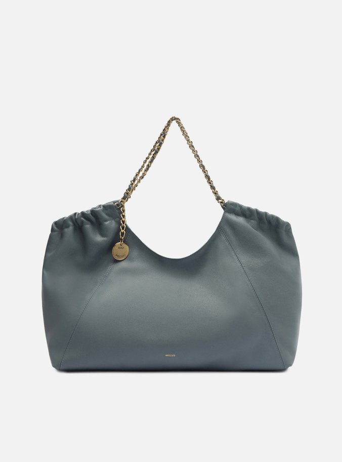 Bolsa Hobo Azul Couro Grande Alça Corrente