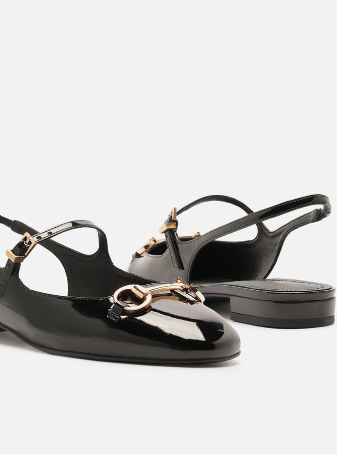 Sapatilha Boneca Preta Verniz Slingback Bridão