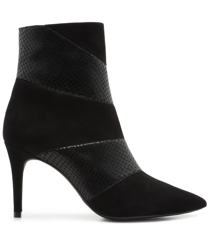 Bota Preta Cano Curto Salto Fino Médio Nobuck e  Snake
