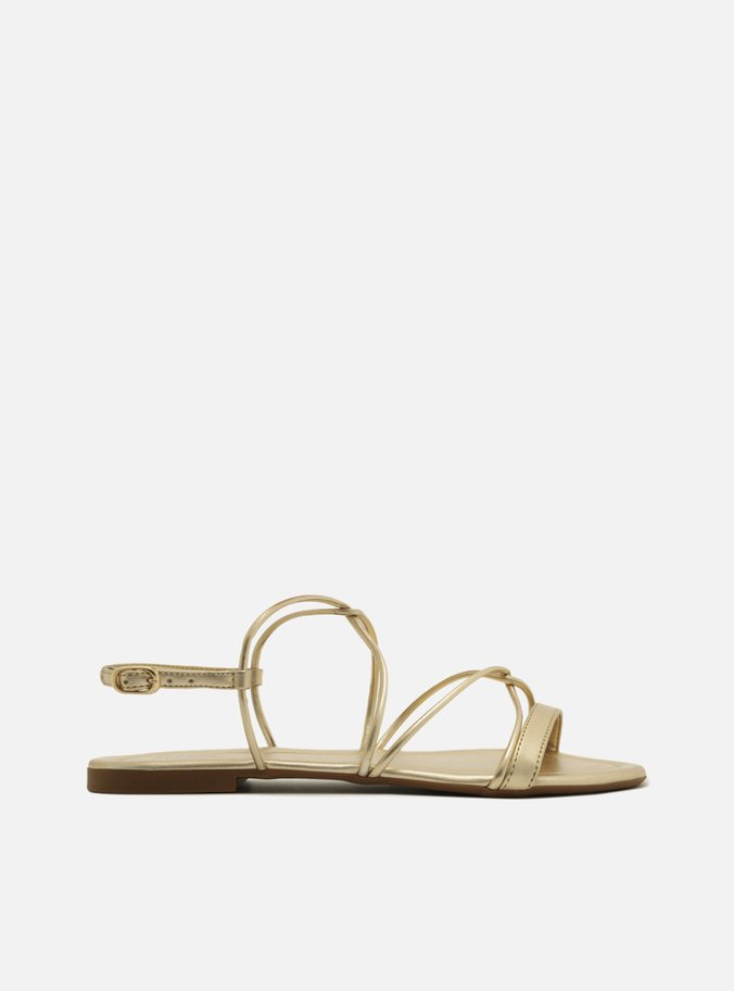 Sandália Rasteira Dourada Tiras Enlace