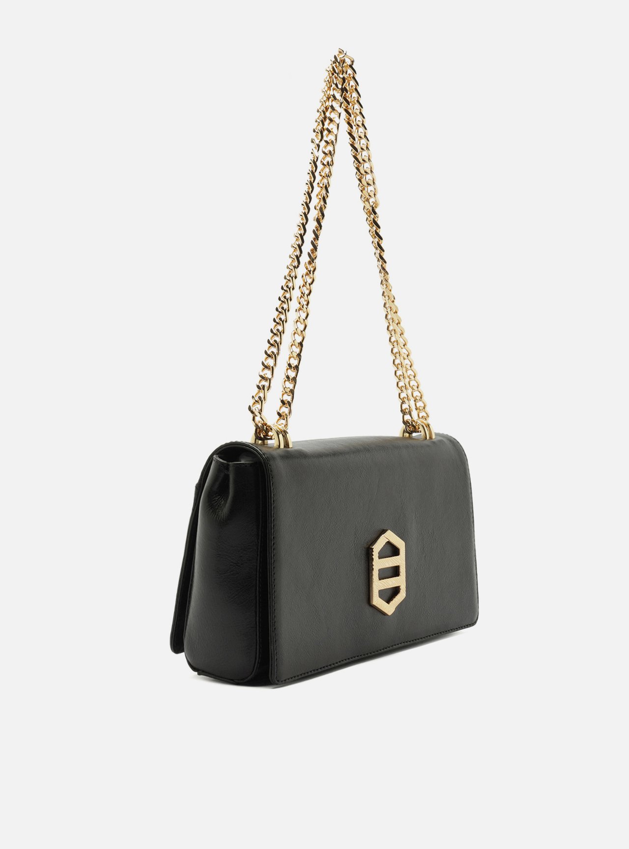 Bolsa Tiracolo Preta Couro Média Corrente Dourada — foto 7