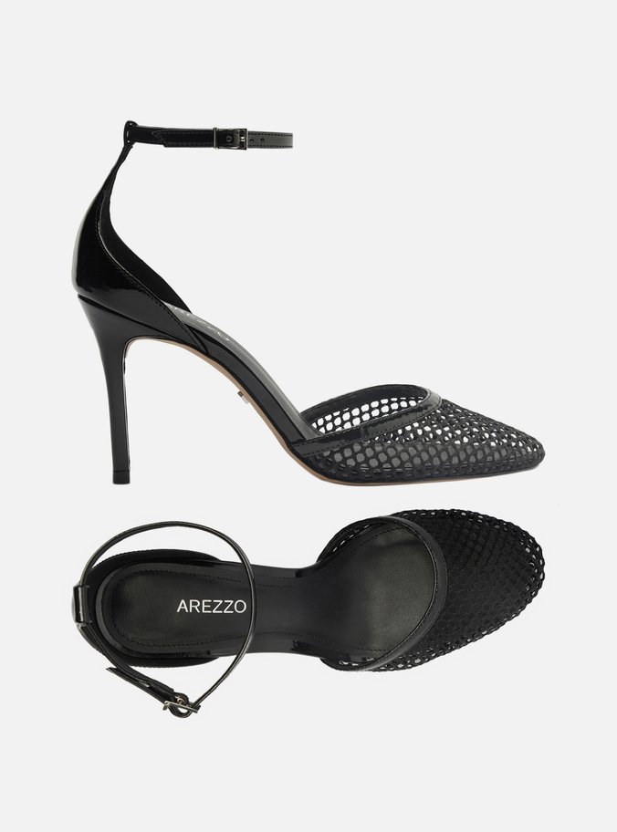 Scarpin Preto Salto Alto Fino Aberto Tela
