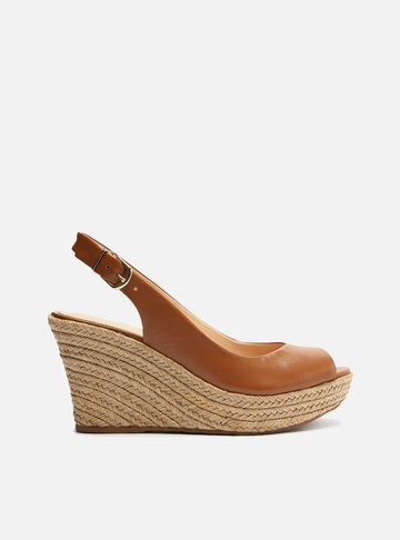 Sandália Marrom Couro Plataforma Slingback