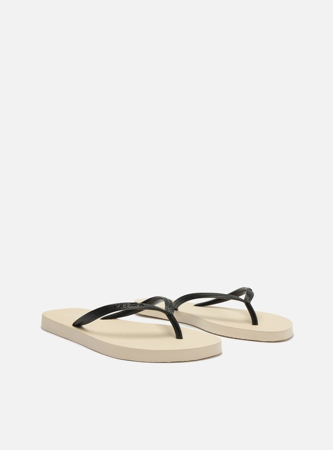 Kit Chinelo de Dedo Branco e Preto e Pouch