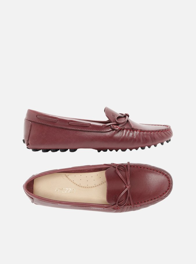 Mocassim Vermelho Couro Sola Emborrachada Retrô